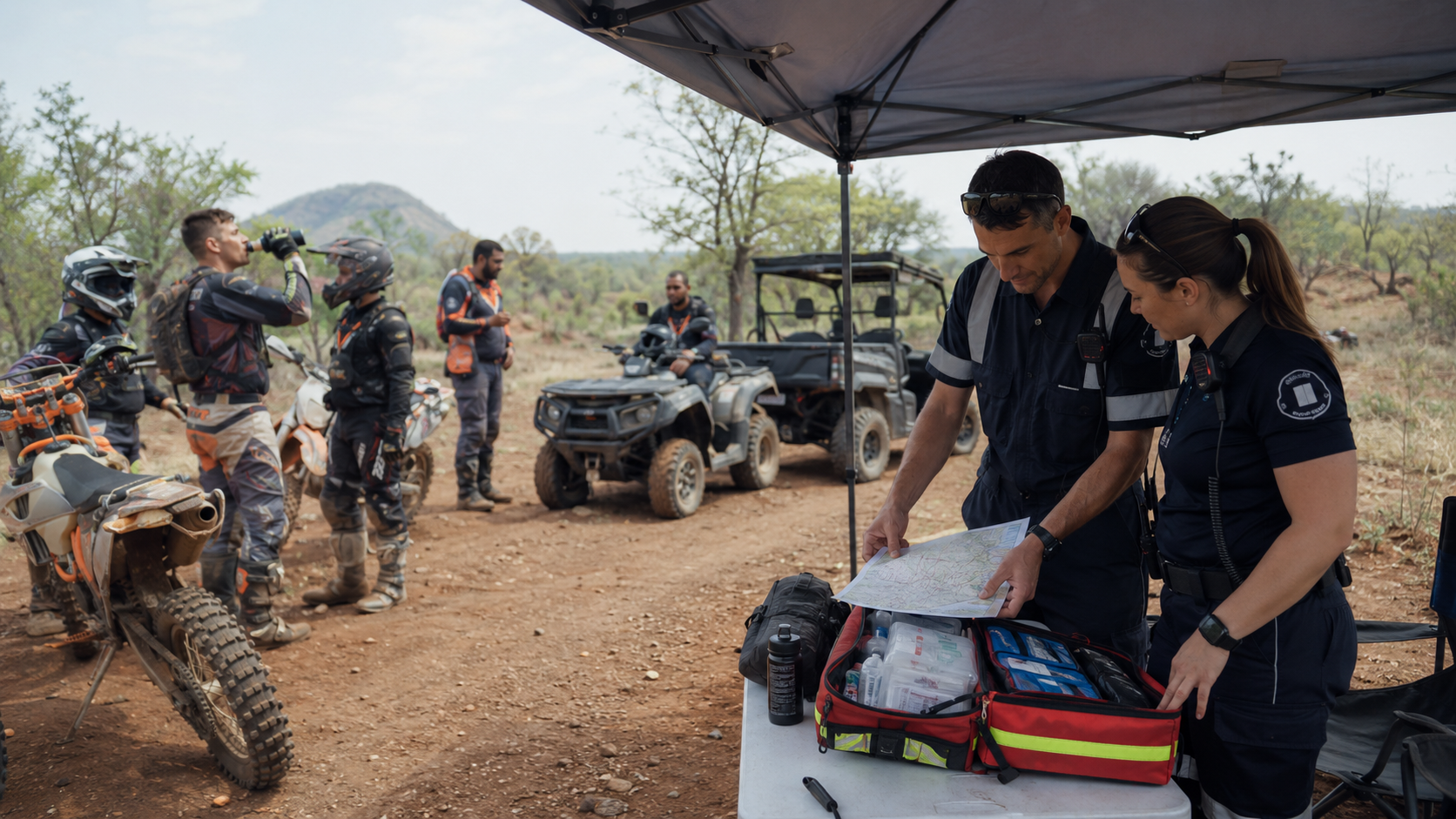 Event medical team reviewing an outdoor event plan